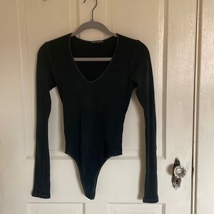 Black V-Neck Waffle Knit Bodysuit